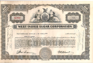 #A1423 West Indies Sugar Corporation stock certificate 1941 Mathilde J. McDowell