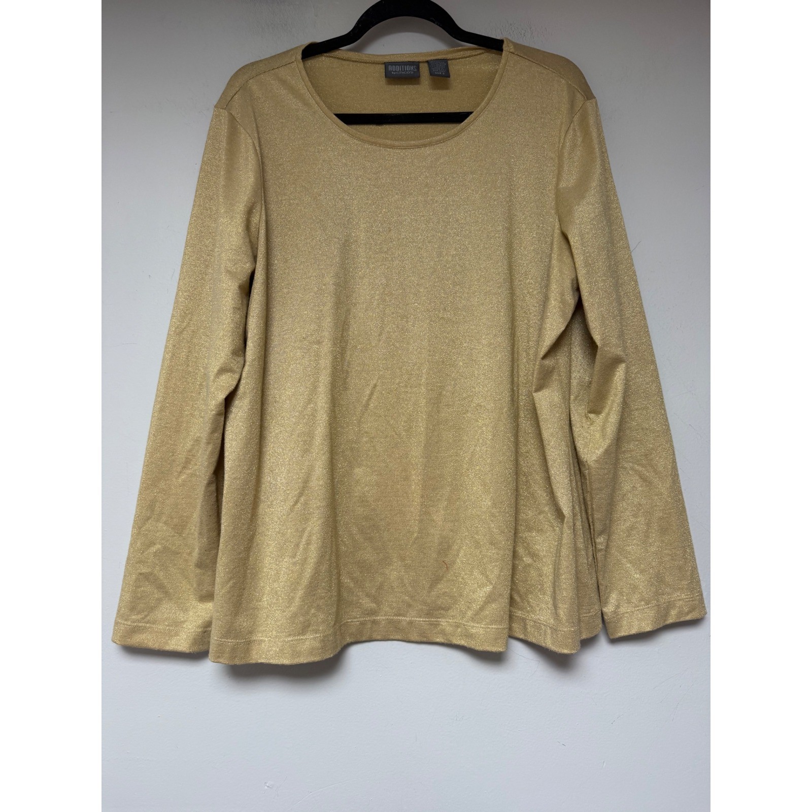 Chico's Additions Top Womens 3 Gold Metallic Shimmer Long Sleeve Scoop Neck XL