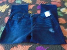 Terra sky Dark Distressed Jeans  18W  Unhemmed HIgh Rise  NWT Vintage Crop