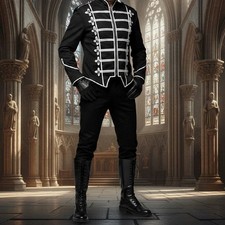 Handmade Men's Black Silver Parade Jacket Steampunk Military Punk Rock