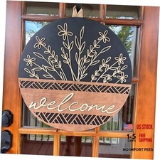3D Welcome Sign for Front Door, Rustic Round Wood Wreaths Wall Hanging Modern
