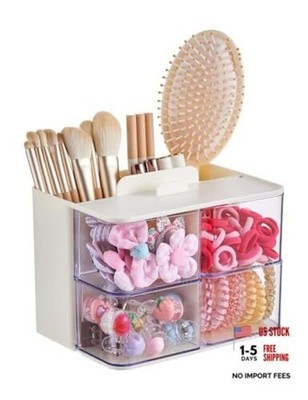 Hair Accessories Organizer with Hair Brush Holder, 4 Drawer White-2Layer