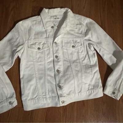 Tommy Hilfiger White Denim Button Down Jacket Size L Classic Basics Y2k Western