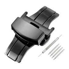 Stainless Steel Deployment Clasp 18mm Butterfly Folding Buckle, Black