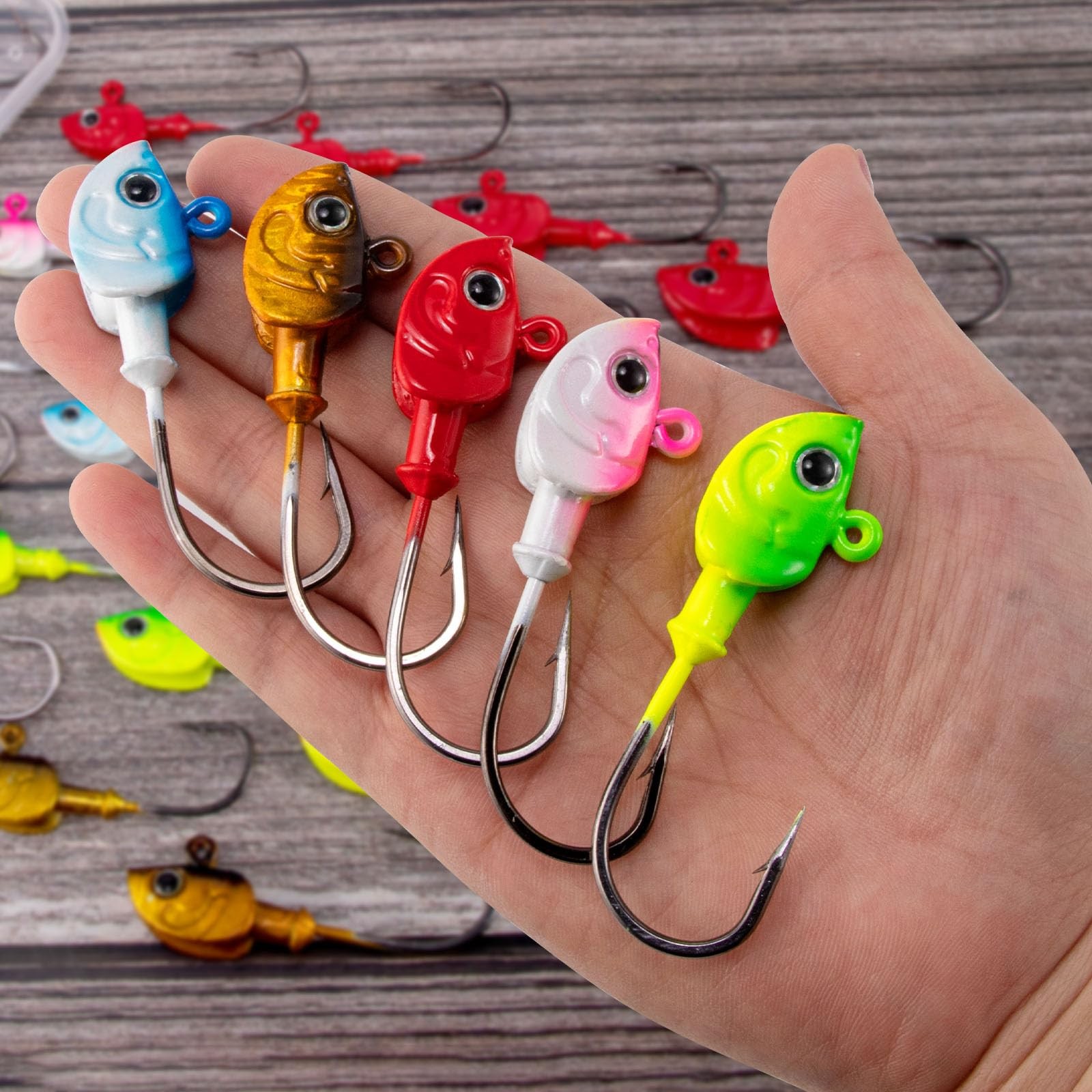 15-Pack Swimbait Jig Heads Kit, Saltwater Fishing Jig Head Flat Jigs with 3D ... - Image 7