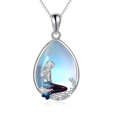 Mermaid Gifts Necklace Jewelry Sterling Silver Moonstone Teardrop Sea Mermaid