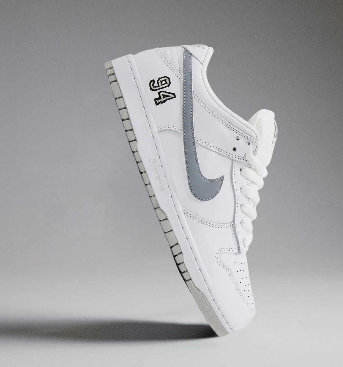 Size 12 - Supreme x Nike Dunk SB Low White Metallic Silver for