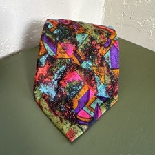 Vintage 80s/90s Abstract/ Geometric Multicolor Bugle Boy 100 Silk Tie