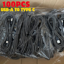 100 Pack Braided USB Type-C Fast Charging Data SYNC Charger Cable Cord 10FT Lot