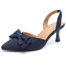 Women's Bow Slingback Heels Kitten Pumps Slip On Closed Pinted Toe Low Heels...