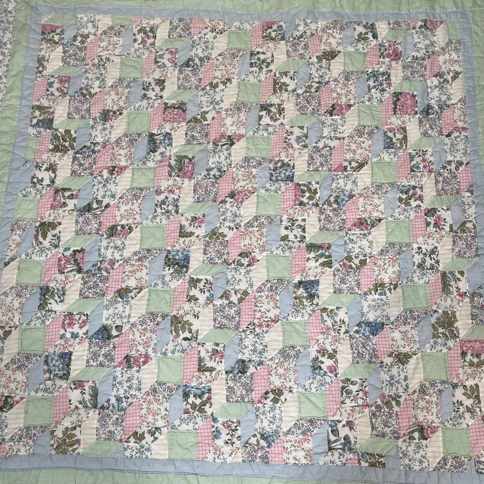 Edredón de retazos vintage hecho a mano floral pastel cottagecore Shabby Prairie Point Foto 3 de 4