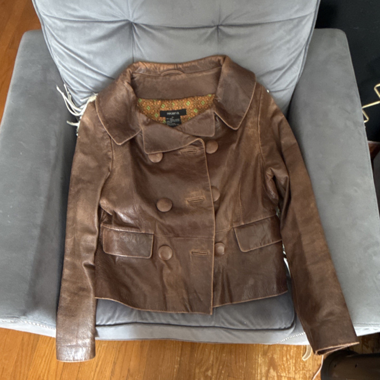 Arden B. Brown Collared Button Front Lined Leathe… - image 1