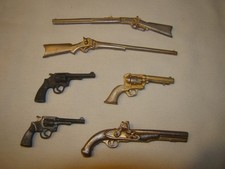 Vintage Metal Miniature Toy Non-Working Solid Revolver Pistol Rifle Lot of 6