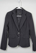 New York  Company Gray Pinstripe Stretch Lined Blazer Notch Lapel Size 2