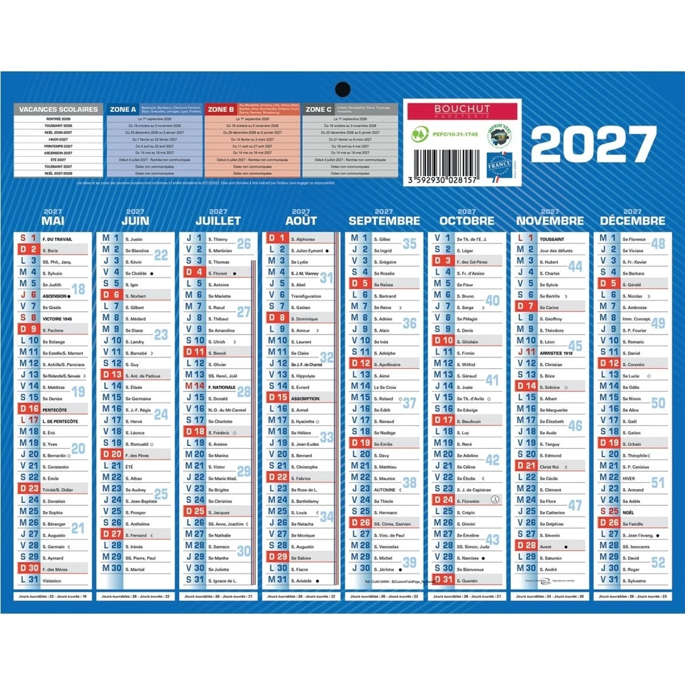 Bouchut 1 Calendrier semestriel mural 2026/2027 Mini 21x26,5cm 16 mois Neuf - Photo 2/2