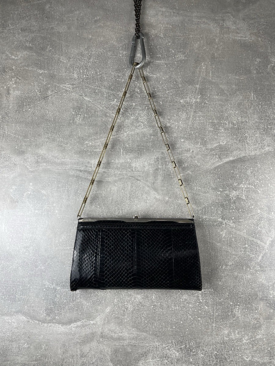 L'Appartement 【1970-1976】LISSE Cluth Bag Linea Giemme Vintage 1970 Black Snake skin Evening Clutch Bag Made