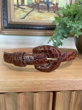AMANDA SMITH Genuine Leather Alligator Brown Womans Waist Belt Size S 33”