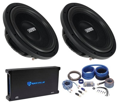 2 Sundown Audio SML-12 D2 12'' 600w RMS Shallow Subwoofers+Mono Amplifier+Amp Kit