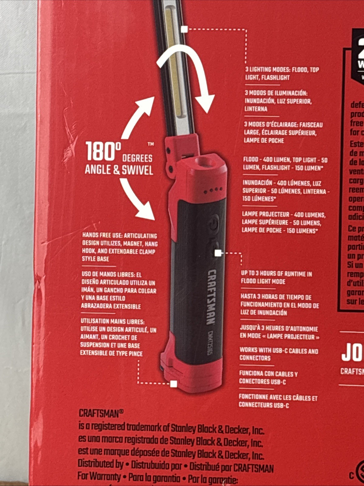 Craftsman CMMT25165 Rechargeable Articulating Work Light 400 Lumens