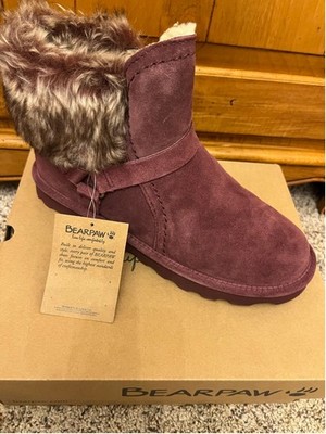 New BEARPAW Konnie Wine Brown Faux Fur Winter Boots US 12