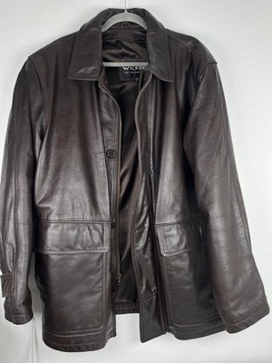Wilson s Brown Leather Jacket Sz Large Pockets Buttons Zip Bomber Fits Like XL