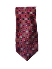 TOM JAMES RED NAVY MEDALLION 100% SILK MEN'S NECK TIE MADE IN USA