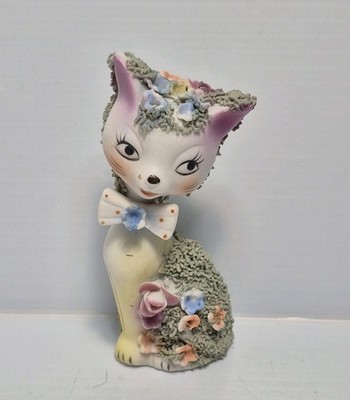 Vintage Spaghetti Sugared Noodle Texture Flirty Kitten Kitty Cat Figurine MCM 