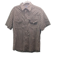 Wrangler Plaid Western Short Sleeve Pearl Snap Shirt Men's M/M Beige Black
