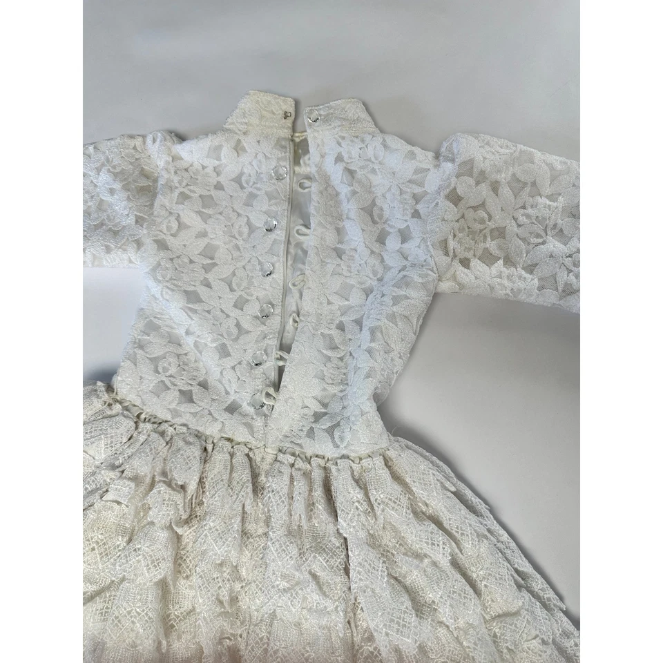 Vestido de Primera Comunión de Encaje Blanco Pesado Vintage Niñas Niños Fiesta Formal 5/6 Foto 4 de 4