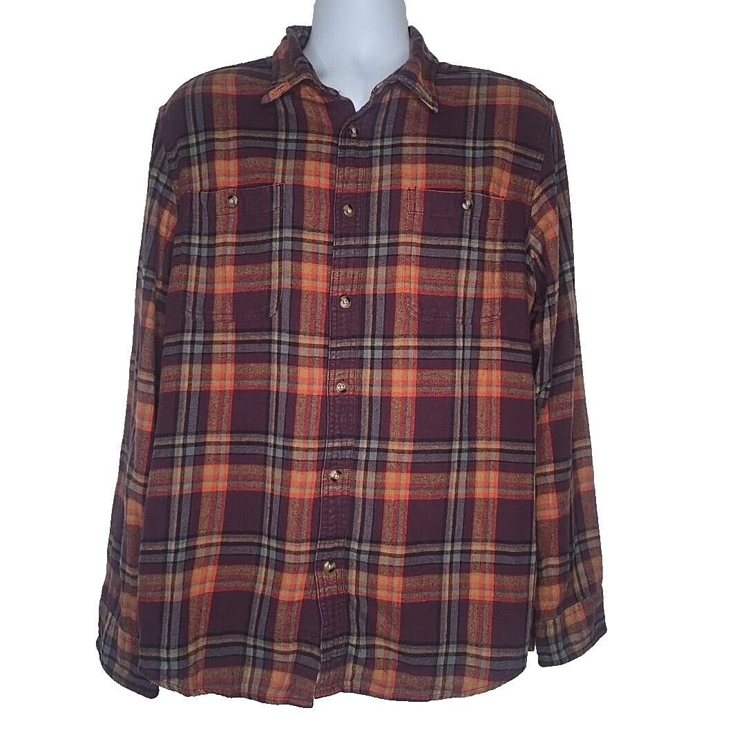 Sonoma Flannel Shirt Mens L Maroon Orange Plaid Long Sleeve Autumn Chore Grunge