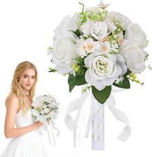 Wedding Bouquet for Bride   8 Inch Artificial Silk Roses, Realistic Bridal  Bri