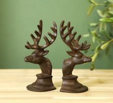 Cast Iron Stag Head Deer Bookends Heavy Duty Vintage Rustic Brown Pair Book Ends
