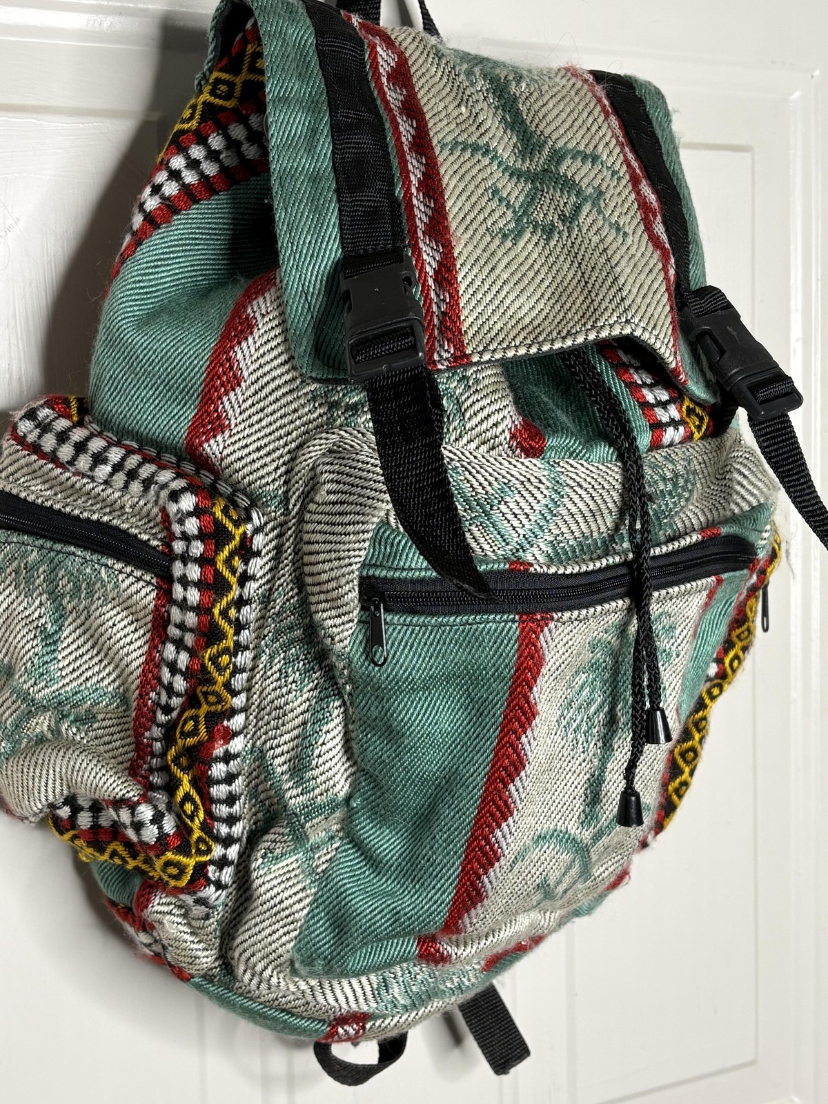 Boho Woven Backpack Striped Drawstring Festival B… - image 2
