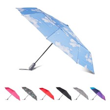 Totes Auto Open/Close Windproof Ultimate Compact Umbrella 47" Canopy, CLOUDS