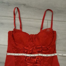 Vintage Ann Summers Red Lace Entice Boned Multi Way Corset Top Size 34C