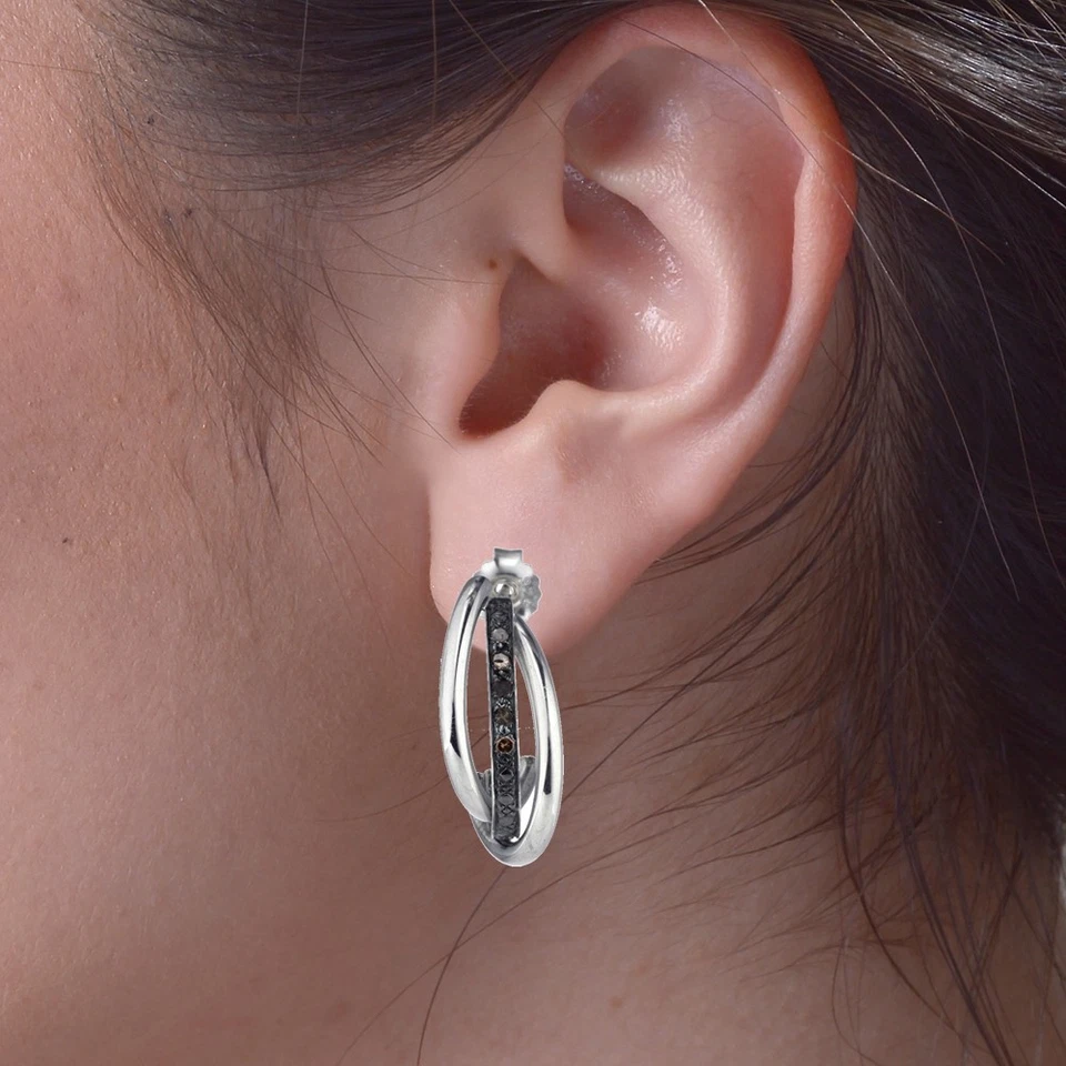 Серьги-кольца с бриллиантами 1/10 карата для женщин из стерлингового серебра 925 пробы 1 дюйм - Изображение 4 из 4