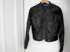 Women's Genuine Harley Davidson Black Leather Blue Sleeve Riding Jacket Size XS