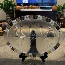 MCM Inland Glass 14 3/4” Meat Platter Starburst Black Gold VTG 1960’s READ Atomi
