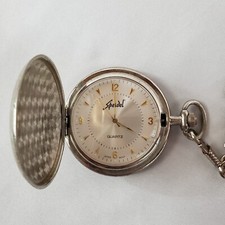 Speidel Quartz Classic Engravable Brushed Pocket Watch Fob Chain Needs Battery
