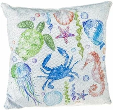 Ganz E2 Garden Home Décor Sequin Coastal Pillow 16"x16" Polyester ME178386
