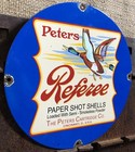 VINTAGE PETERS REFEREE PAPER SHOT SHELLS 12” PORCELAIN FIRE ARMS BULLETS SIGN — photo 2
