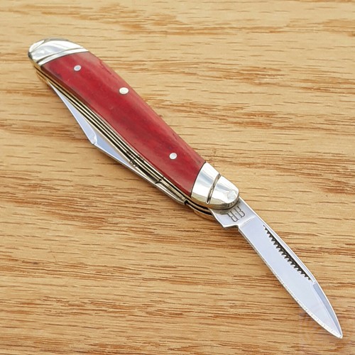Rough Ryder Peanut Pocket Knife Stainless Steel Blades Red Smooth Bone Handle - Picture 5 of 12