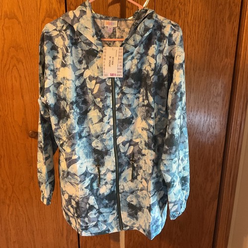NEW RELEASE LuLaRoe Jackie Jacket Size Medium M Watercolor Blue Nwt Zip Up Hood