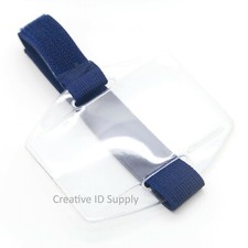 Arm Band Photo ID Badge Holder Vertical w/ Elastic Blue Strap - Pack of 25 pcs