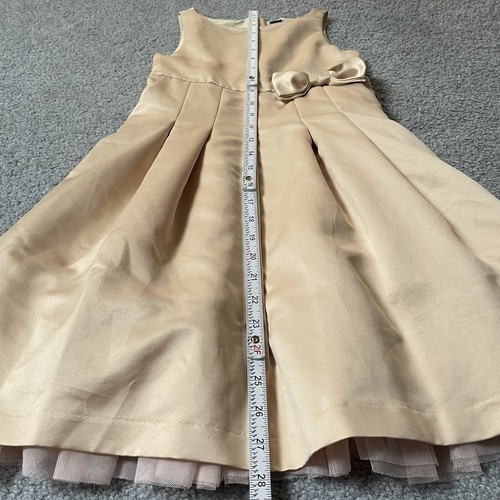 Gap Girl’s Formal Dress 5T Beige Satin Bow Sleeveless Tulle Weddings Party - Picture 4 of 10