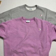 2 Champion Reverse Weave Women's Crewneck Sweatshirts Gray, Pink Size: Large
