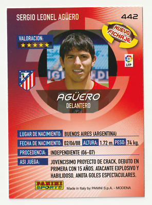 Carte Panini MegaCracks La Liga 2006-2007 - Sergio Agüero #442 - Atletico Madrid - État Neuf