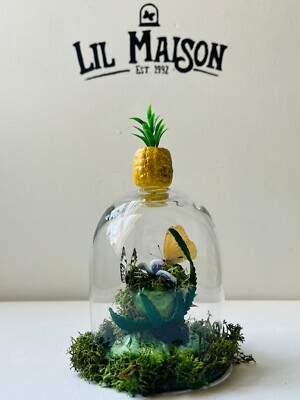 OSTERN/FRÜHLINGift Unikat Schmetterling Ananas Tropisch GLASKUPPEL #TC.2N2 mit Box