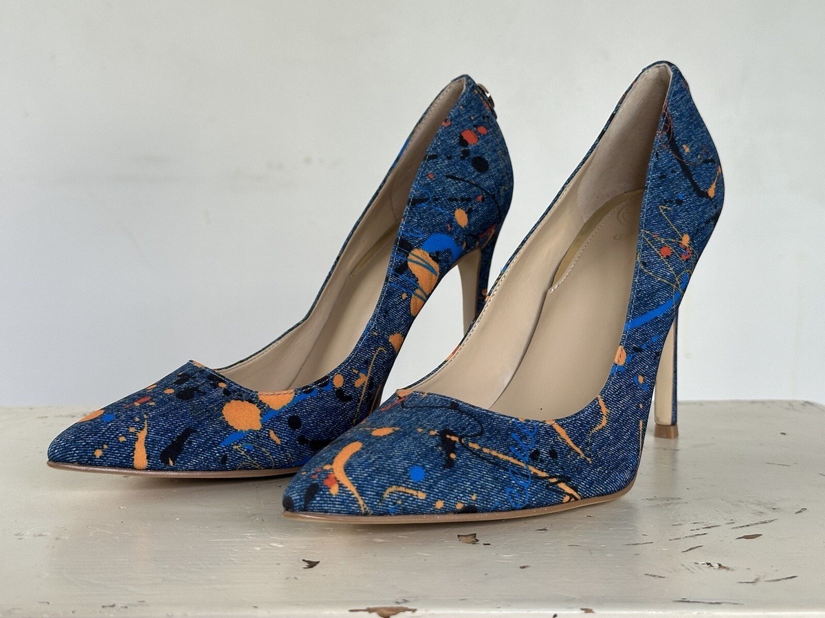 Guess EWCREW3 Blue Denim Design Stiletto Heel Pumps Women's Size M
