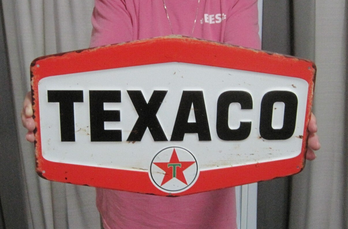 Texaco Gasoline Oil Logo 15.75" Large Metal Embossed Sign Garage Man ...